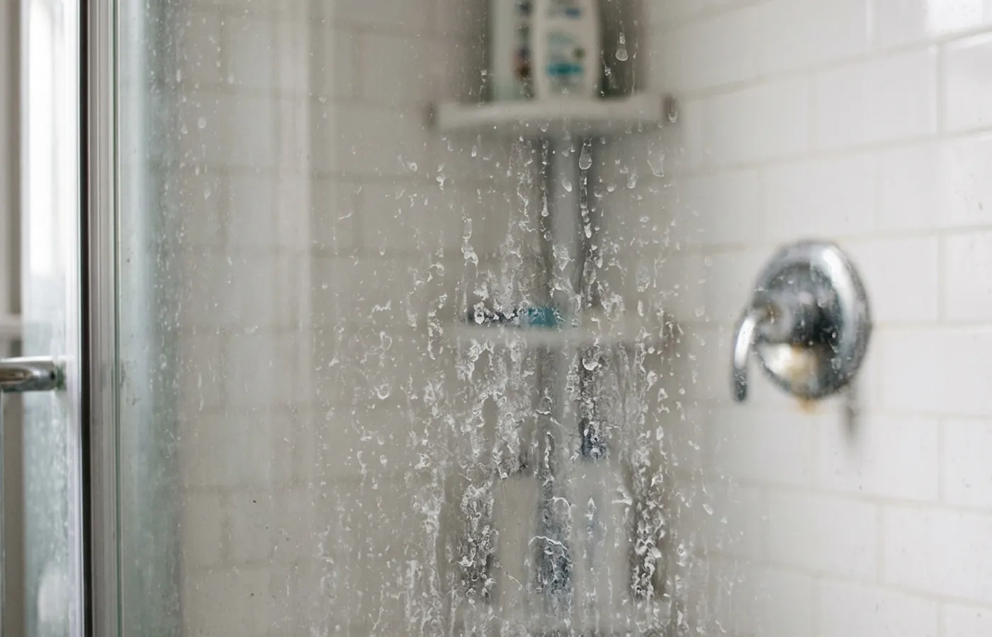 Hard-water film and mineral spots on bathroom fixtures